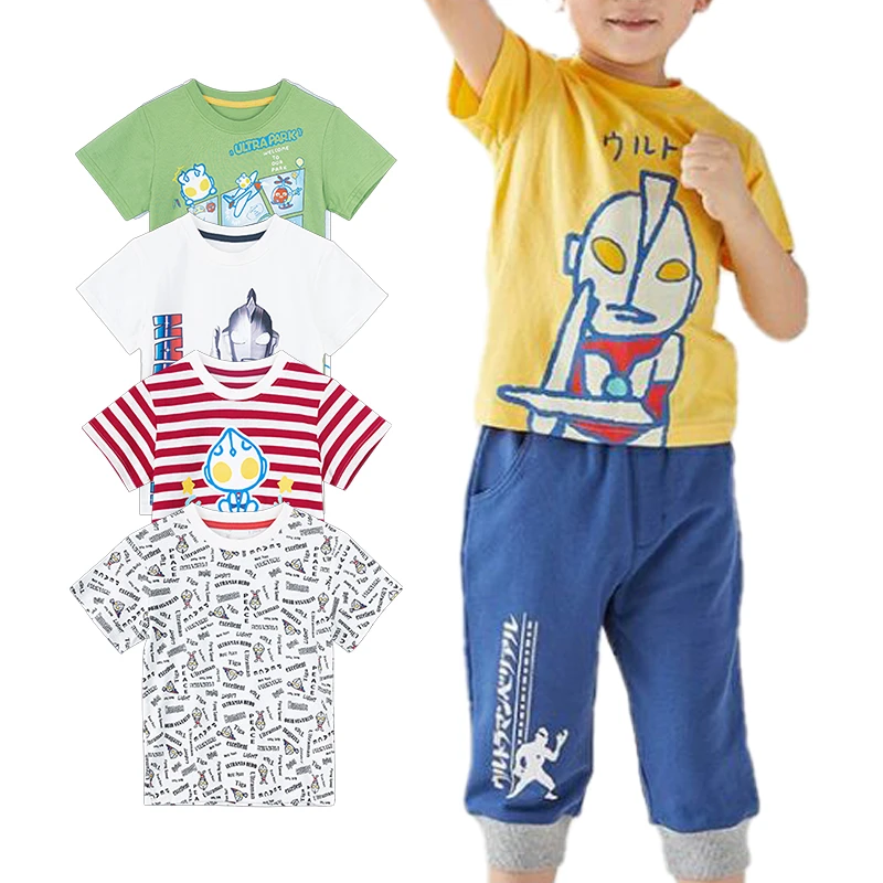 日本千家趣会原单  奥特曼春夏男女童撞色拼接  纯棉插肩短袖T恤