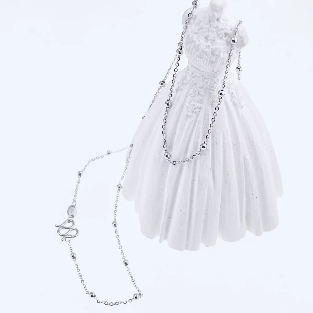 铂金Pt950闪O间珠项链2克多