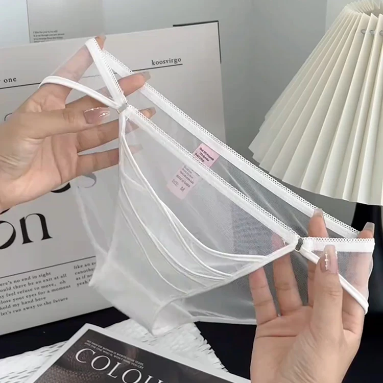 落羽星莎•法式性感蕾丝透明内裤女交叉镂空透气低腰棉少女三角裤