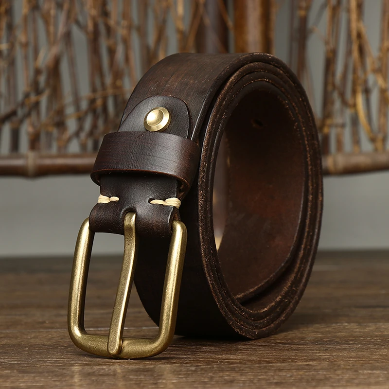 整张牛皮切割复古手工铜扣男款皮带年轻人潮流青年休闲牛仔裤腰带