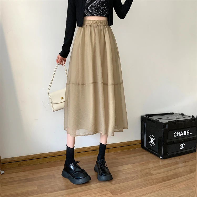 气质韩版2023夏季小众蓬蓬裙遮胯显瘦高腰A字欧根纱仙女半身裙