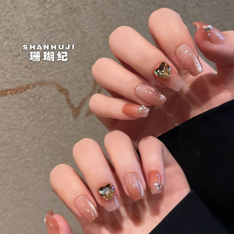 【日落茶会】 珊瑚纪流行气质夏日美甲温柔冰透显白爆闪ins穿戴甲