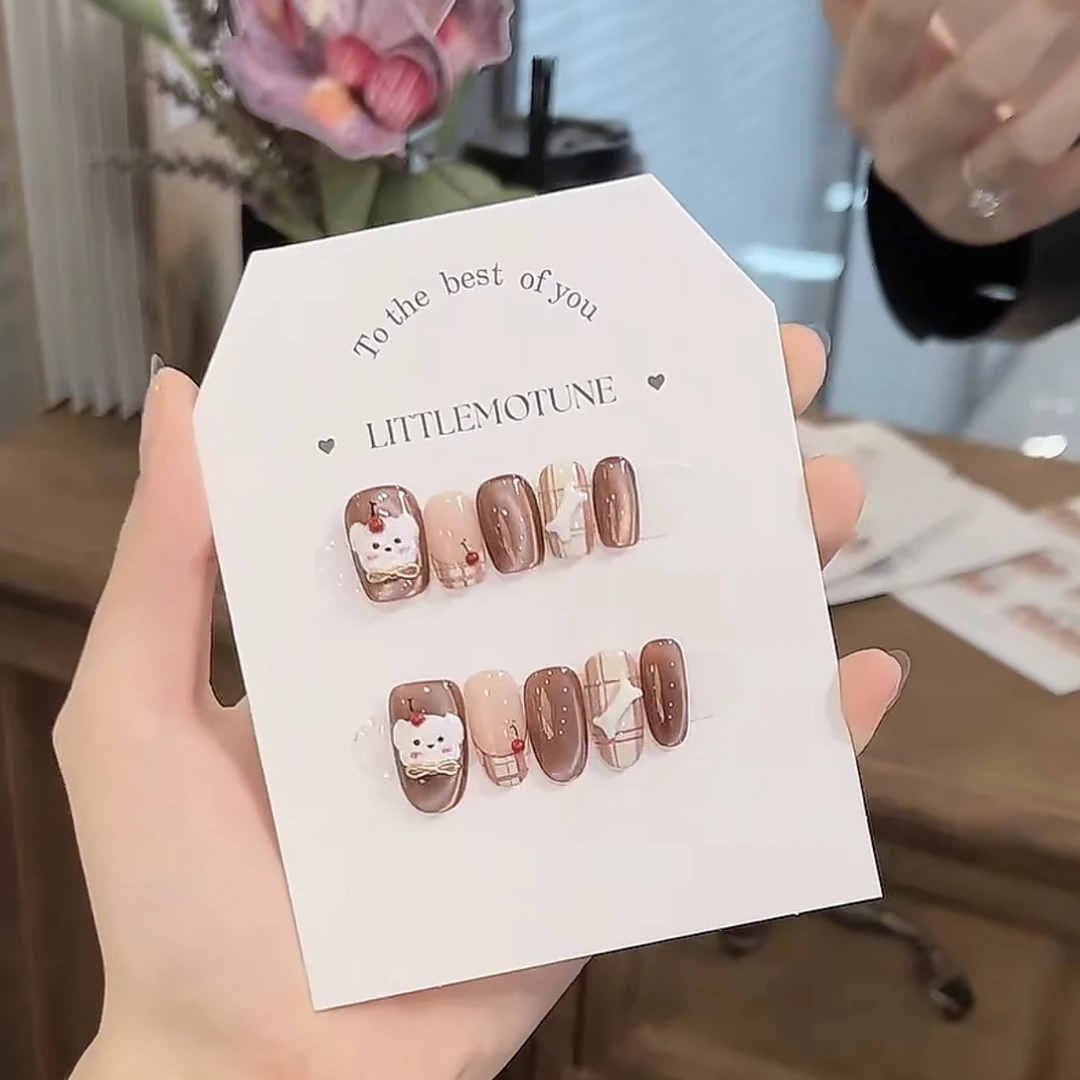 【骨头小狗】珊瑚纪可爱卡通手绘显白美甲温柔纯手工穿戴甲