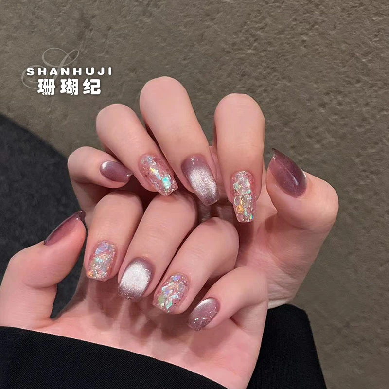 【欧若拉】 珊瑚纪美甲穿戴甲流行气质简约温柔冰透夏日猫眼亮片