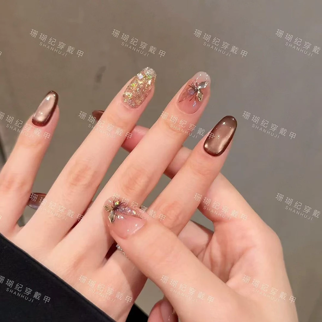 【枯叶蝶】珊瑚纪显白冰透美甲气质温柔纯手工穿戴甲