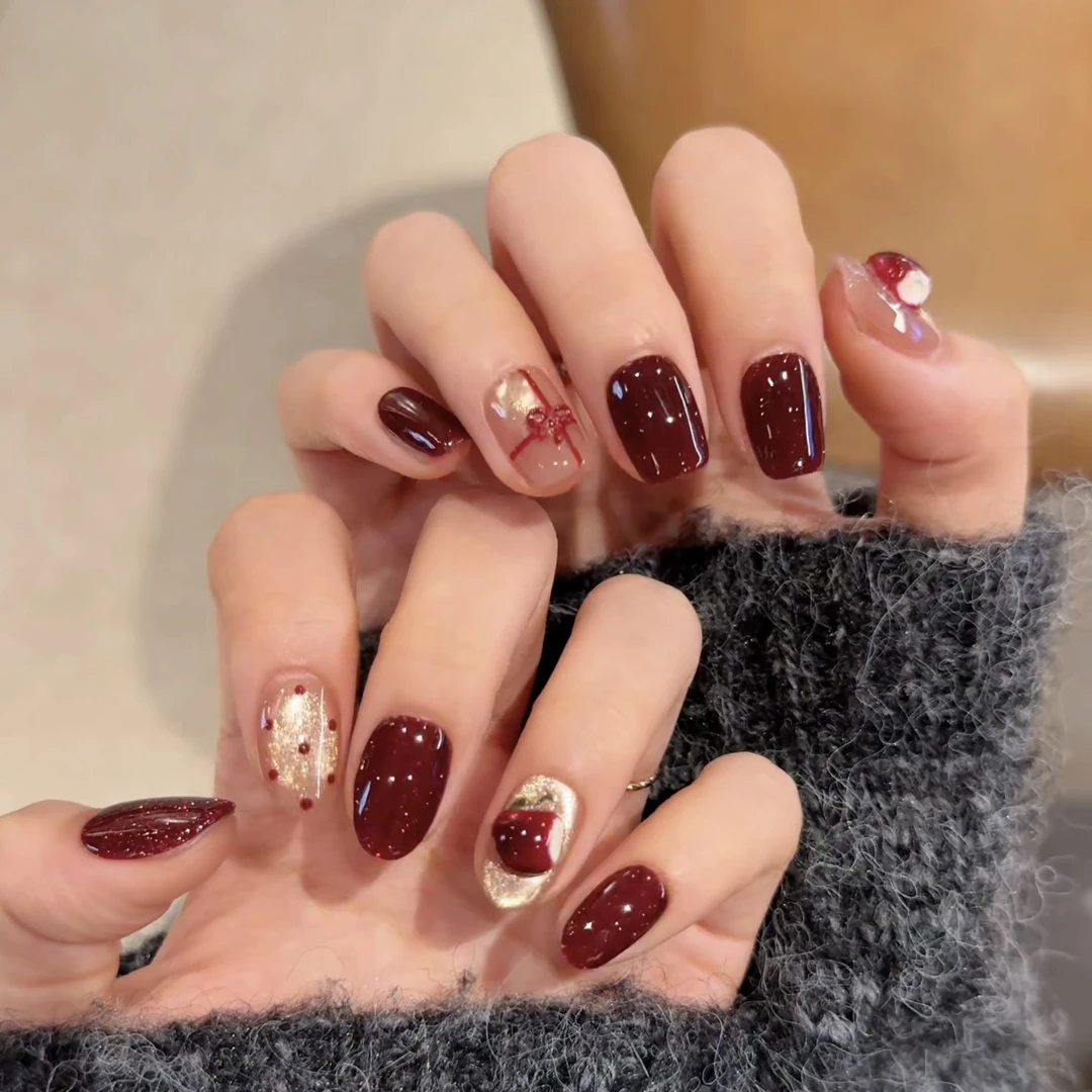 【平安果】珊瑚纪显白冰透AB美甲气质温柔纯手工穿戴甲