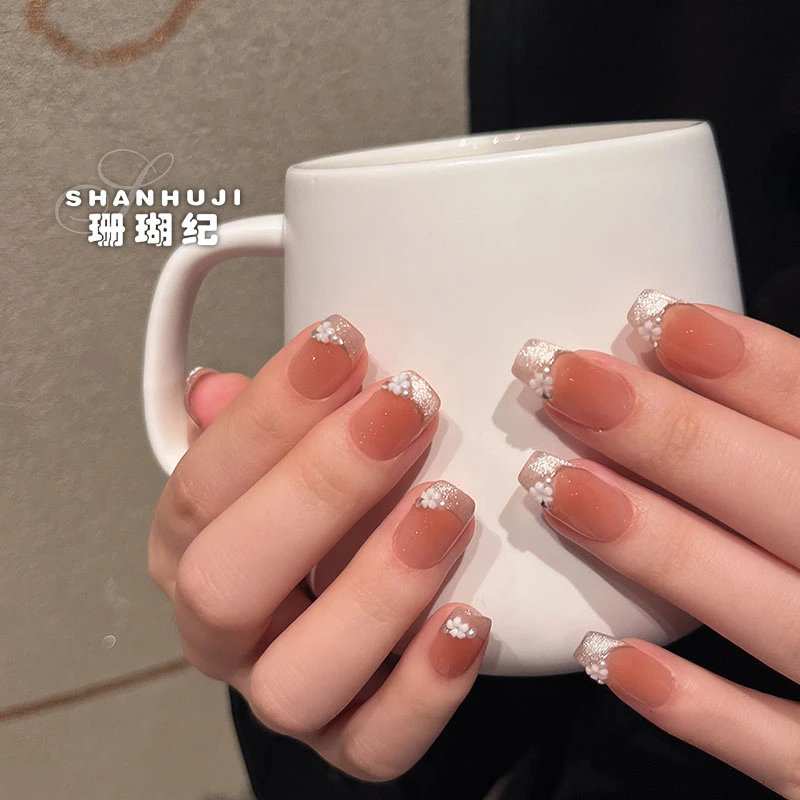 【加州橙花】珊瑚纪夏日显白美甲流行气质简约温柔腮红猫眼穿戴甲