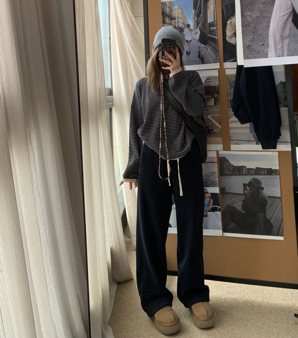 GR792慵懒风显瘦百搭宽松加绒休闲裤女秋冬