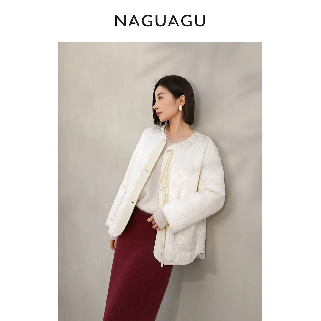 南瓜谷【轻国风真丝鹅绒服】90白鹅绒D制冠乐绉提花 盘扣外套