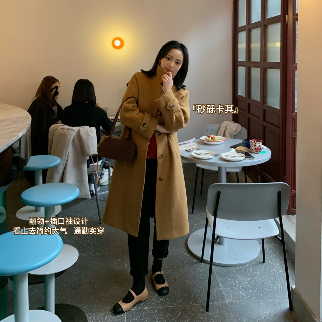 现货闪发 圈圈呢大衣~新款韩系单面呢呢子外套女MN0288