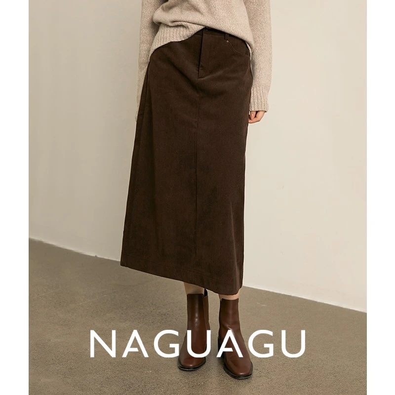 NAGUAGU/南瓜谷港风灯芯绒半裙显瘦坑条复古佰搭高腰DX3BQ1692-A
