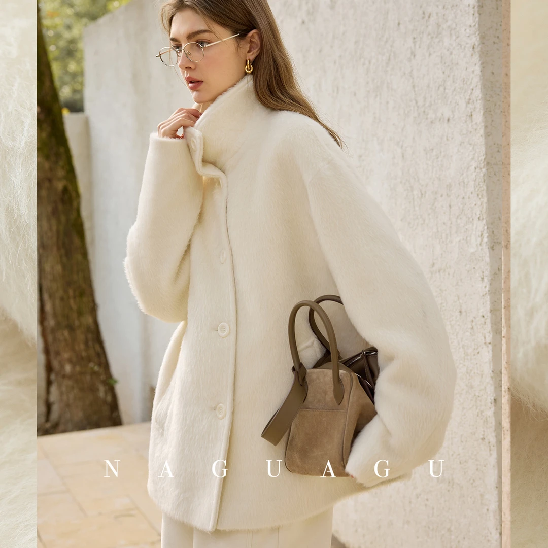 【初雪画报苏力大衣】秘鲁琎口羊驼+澳毛 宽松廓形立领短毛呢外套