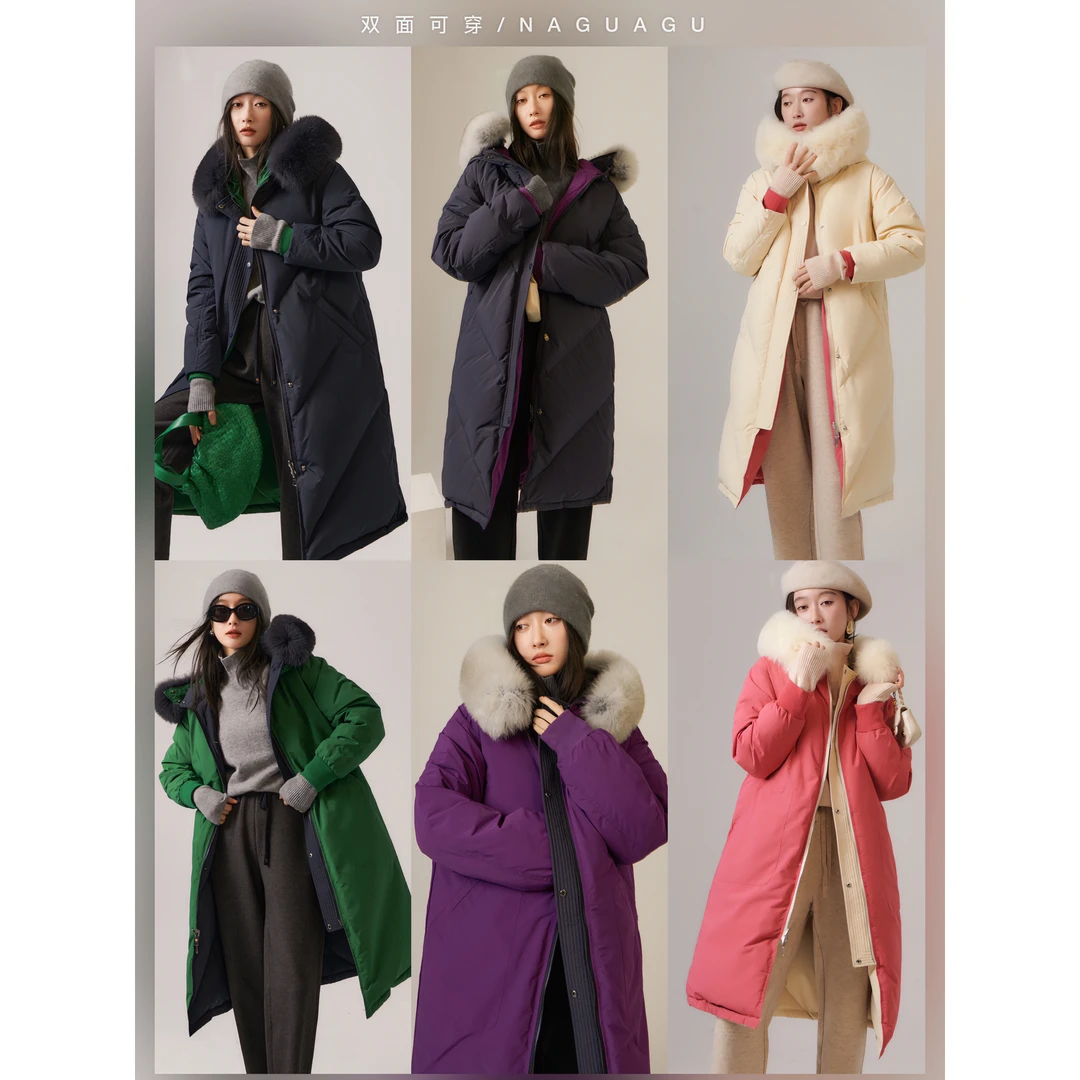 现货闪发 【双面双穿"小太阳"羽绒】长款羽绒服毛领Y0132