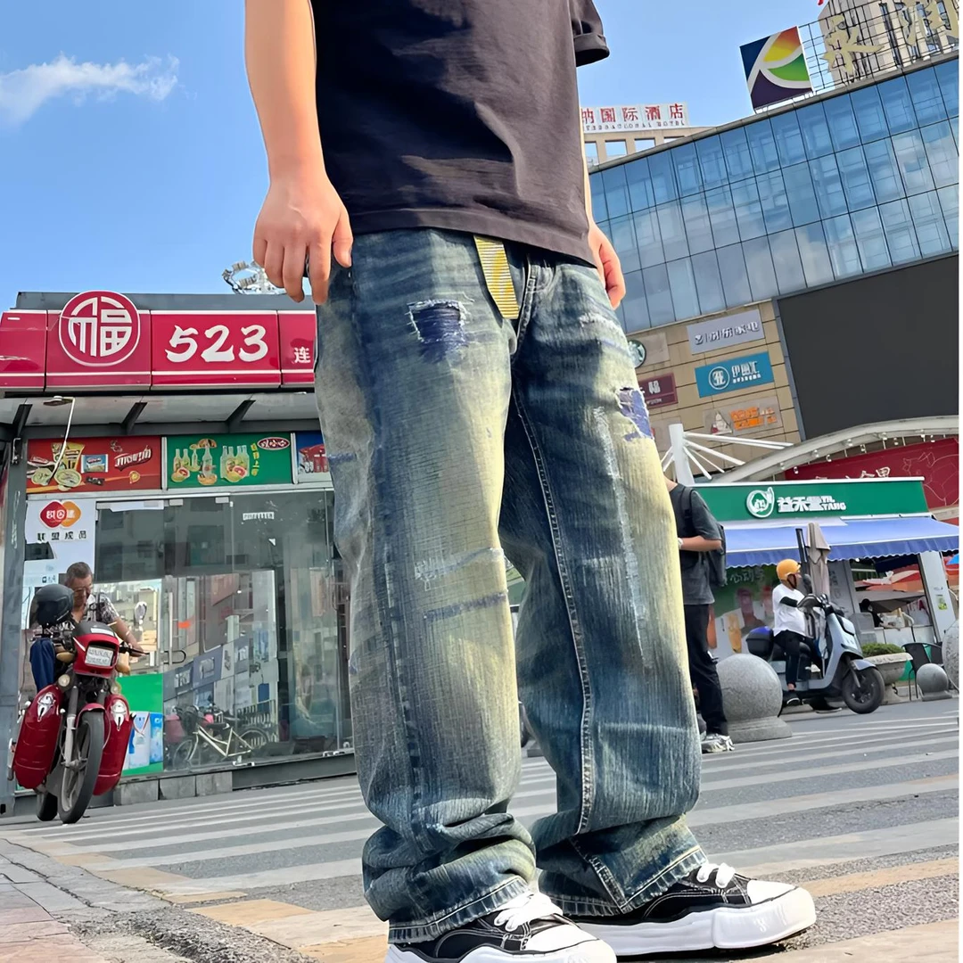 23ss闪电牛仔裤休闲百搭宽松水洗男士美式欧美个性复古薄款牛仔裤