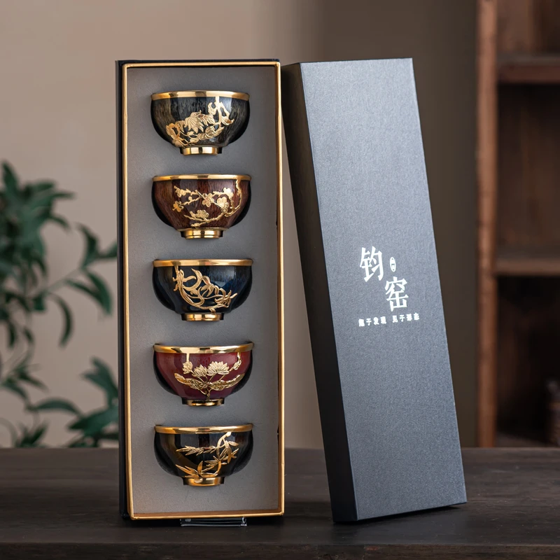 KANGLEPIN/康乐品金镶玉茶杯钧窑禅定杯建盏窑变主人杯家用功夫