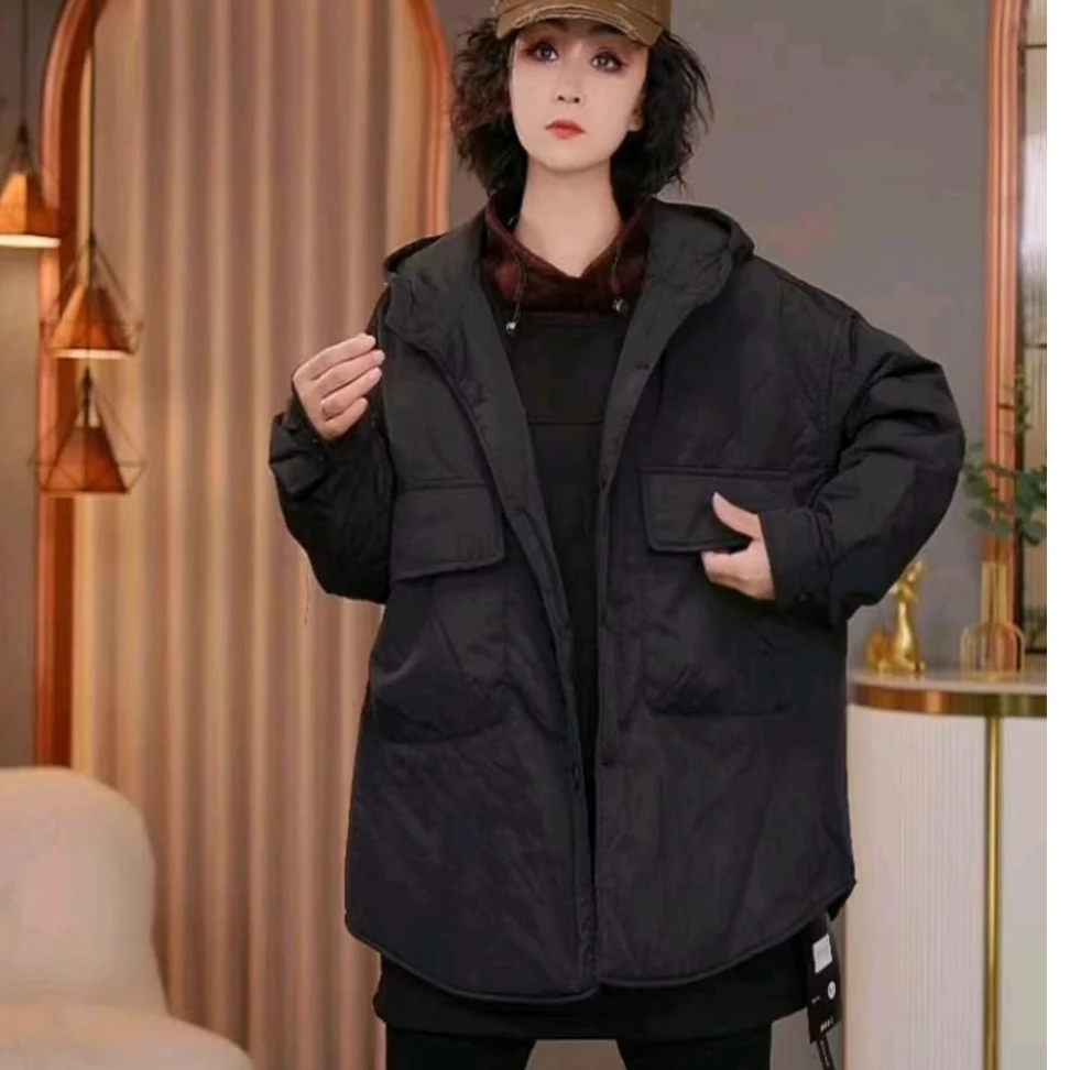 冬季加棉宽松新棉衣女时尚高品质加厚大口袋中长款厚外套保暖棉服