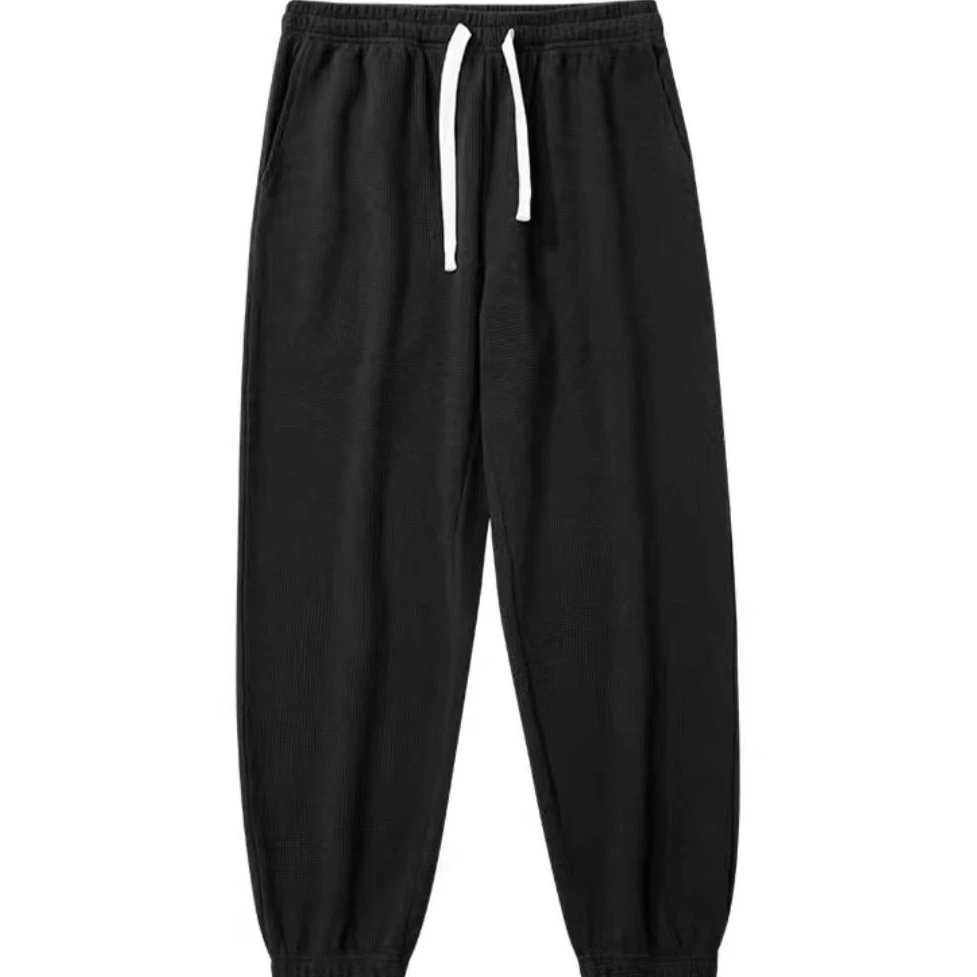 秋冬季华夫格棉大码男士运动休闲阔腿百搭潮流时尚黑色束脚休闲裤