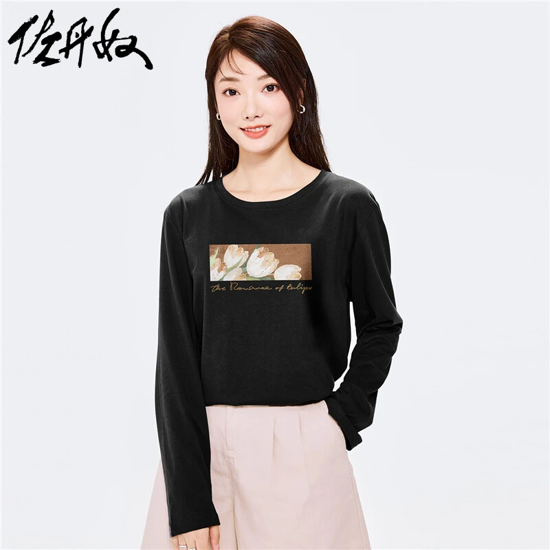 佐丹奴女装上衣秋冬画先生空间站联名印花圆领长袖T恤 99392187