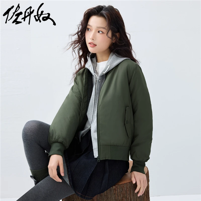 佐丹奴外套女装纯色棒球领梭织棉衣飞行员夹克外套 13374850