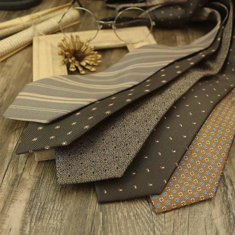 桥豆Vintage中古领带油画涂鸦巴洛克个性复古棕色印花休闲花花纹