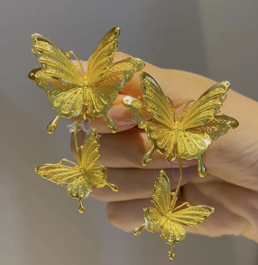 铜合金耳饰 定制系•ETE中式新娘饰品 12051金色手作耳夹