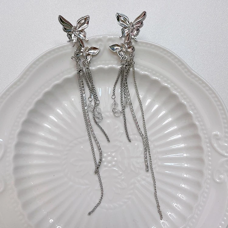 Marry Me 钛钢婚庆饰品 小众轻奢•镶钻双蝴蝶耳骨夹饰品精致