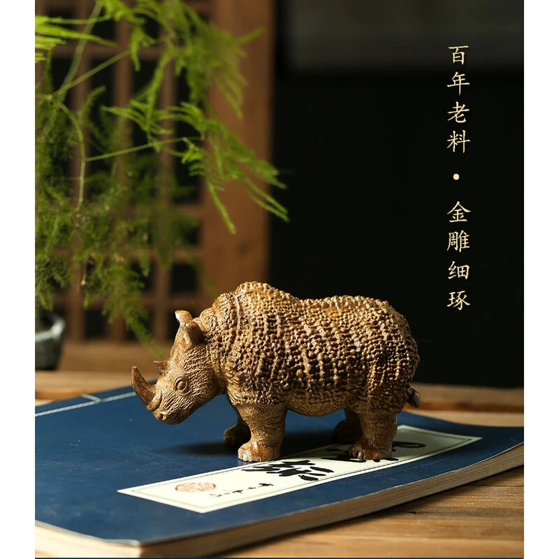 小叶金丝楠木犀牛手把件木雕摆件文玩智慧吉祥手工艺礼品小叶帧楠