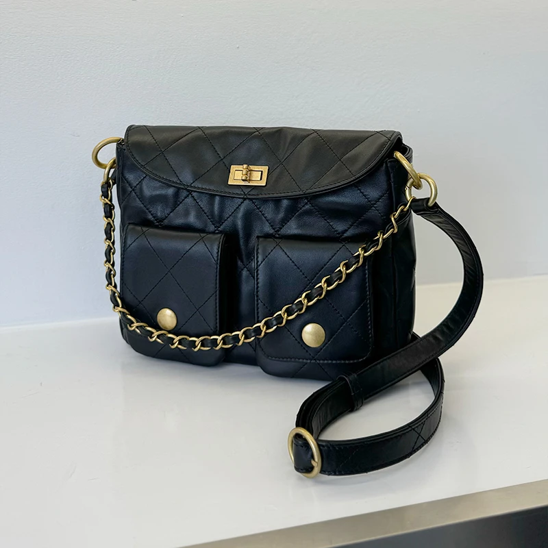 CaitinKaie轻奢----挎包邮差包1330嬉皮hobo真皮链条包头层牛皮