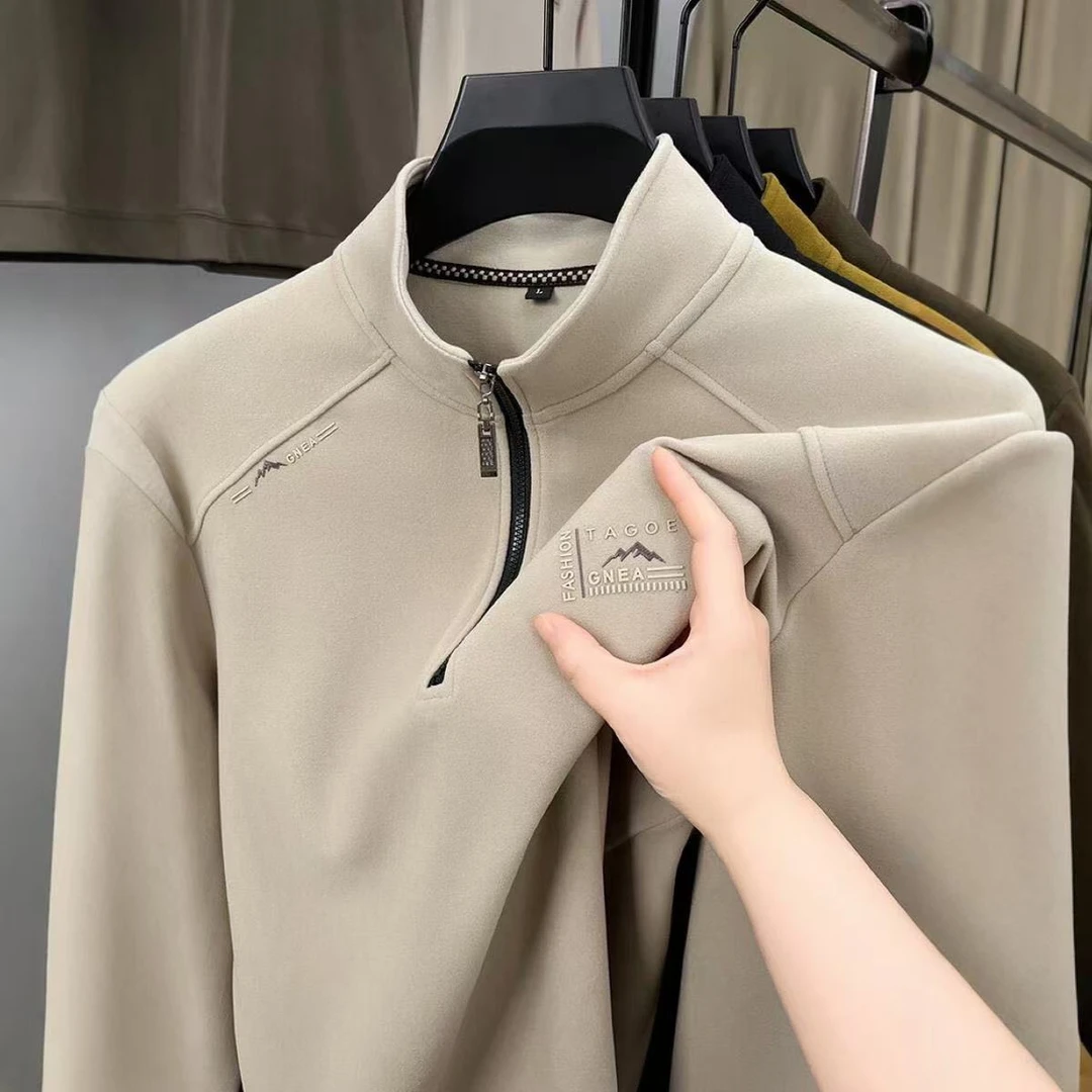 双面德芙绒一体绒自发热半高领拉链打底衫秋冬季加厚长袖内搭
