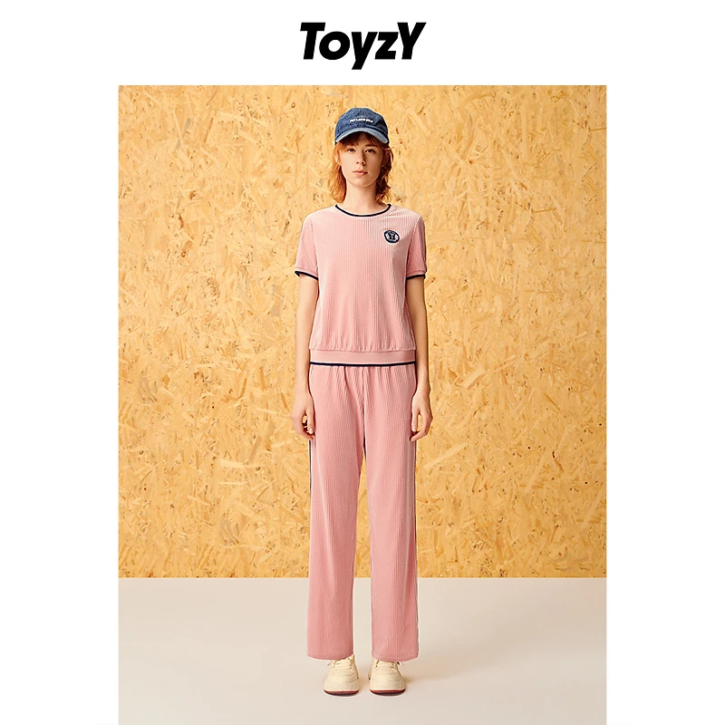 ToyzY夏新款细闪金丝绒垂感宽松直筒休闲裤ZC64220080