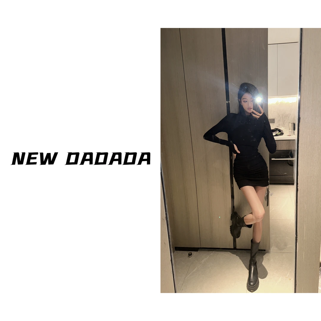 利达NEWDADA辣妹高领针织连衣裙女2025春秋内搭打底短裙子X38
