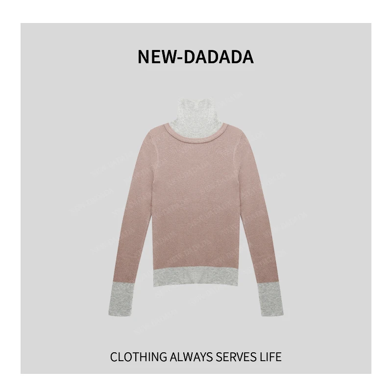 利达 NEW DADADA【色彩日记】韩系撞色假两件针织衫上衣TDK2286