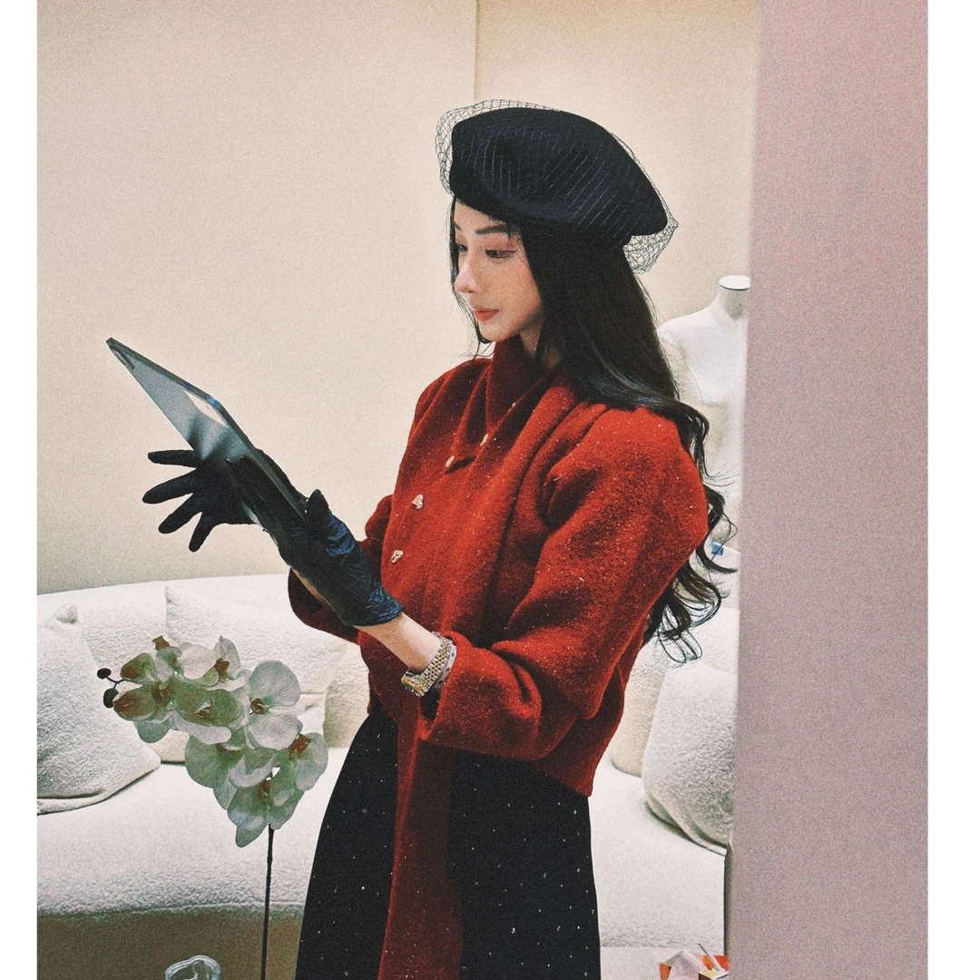 利达NEWDADADA别致2025春新年战袍红色针织开衫毛衣外套女TDK3158
