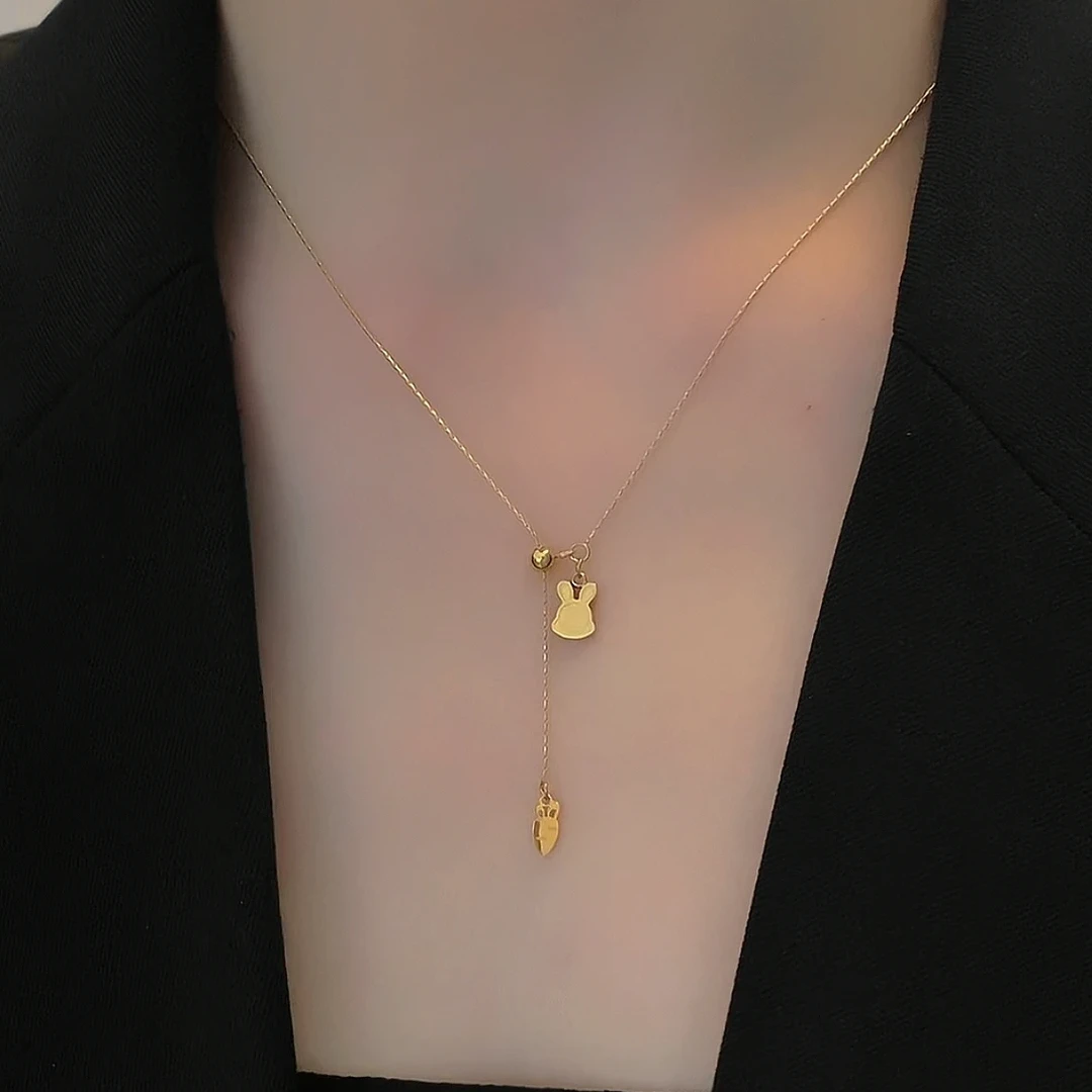 钛钢项链 胡萝卜小兔子锁骨链2023新款百搭时尚项链女