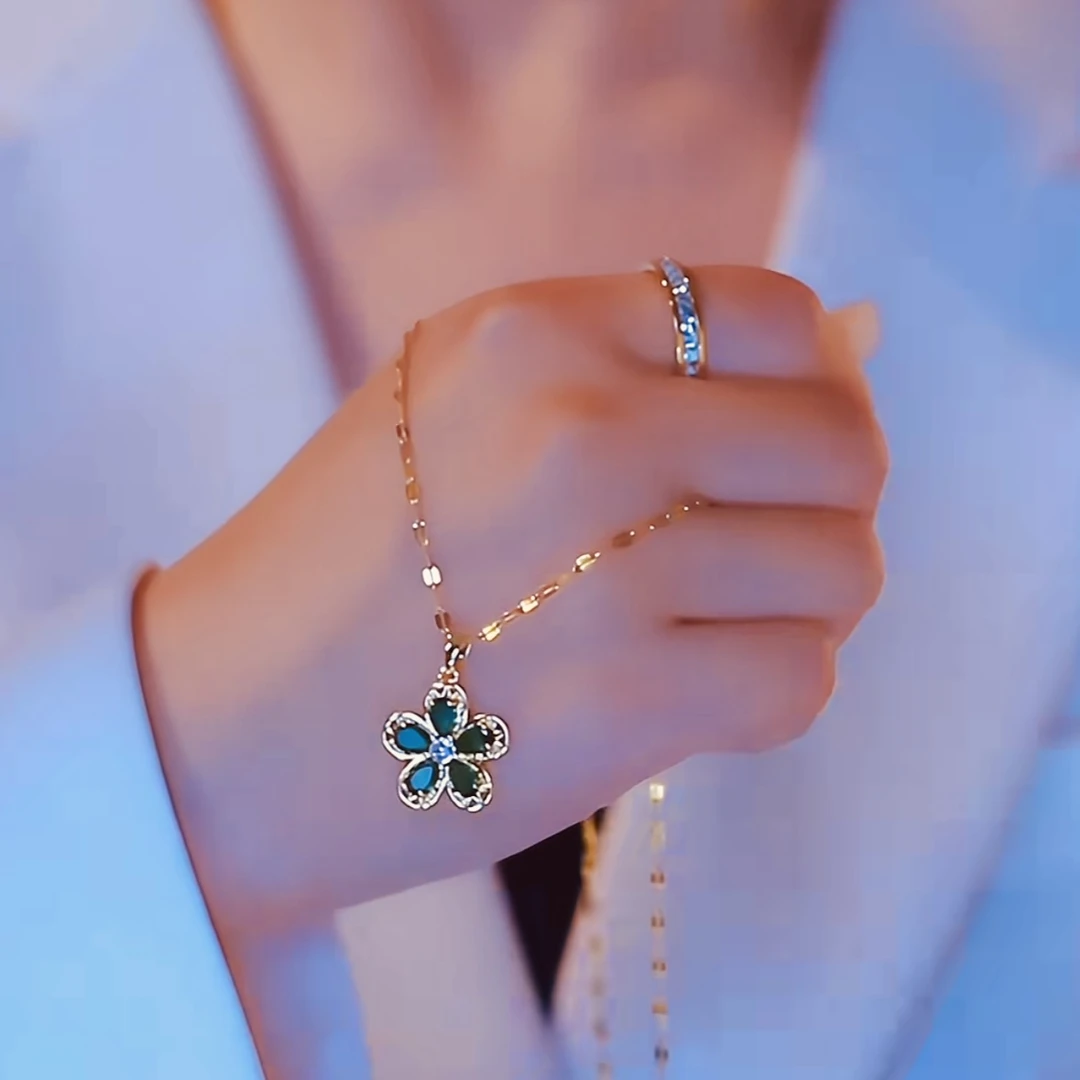 钛钢项链 钛钢合成锆石2024新款气质【绿色锁骨链】轻奢时尚百搭