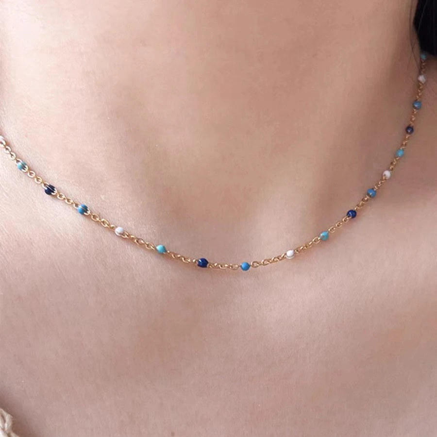 钛钢项链 精致小众复古项链【清新蓝蓝】气质百搭蓝色所鼓励