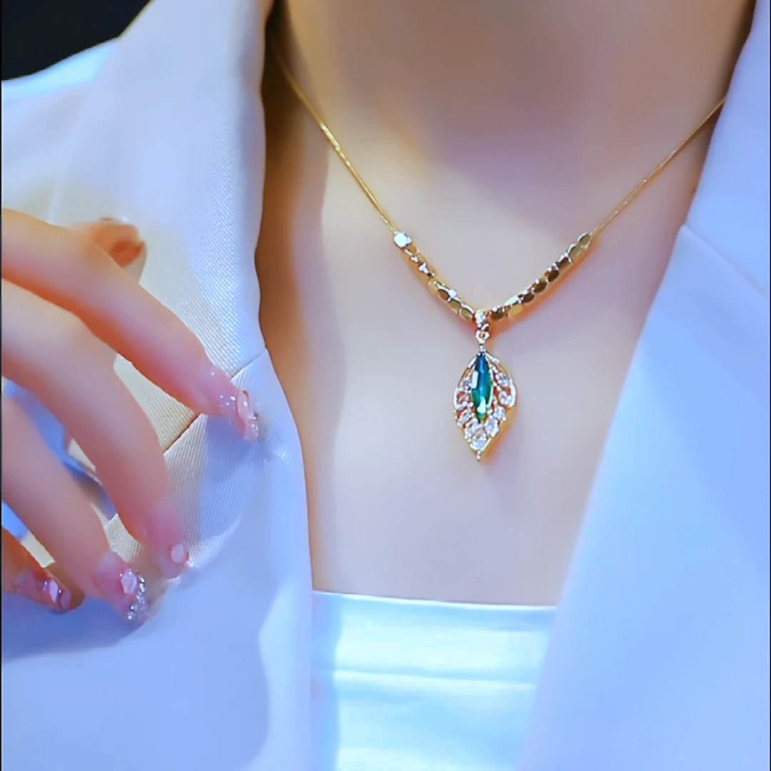 钛钢项链 X0530【绿叶十六珠】锁骨链百搭项链女2023新款