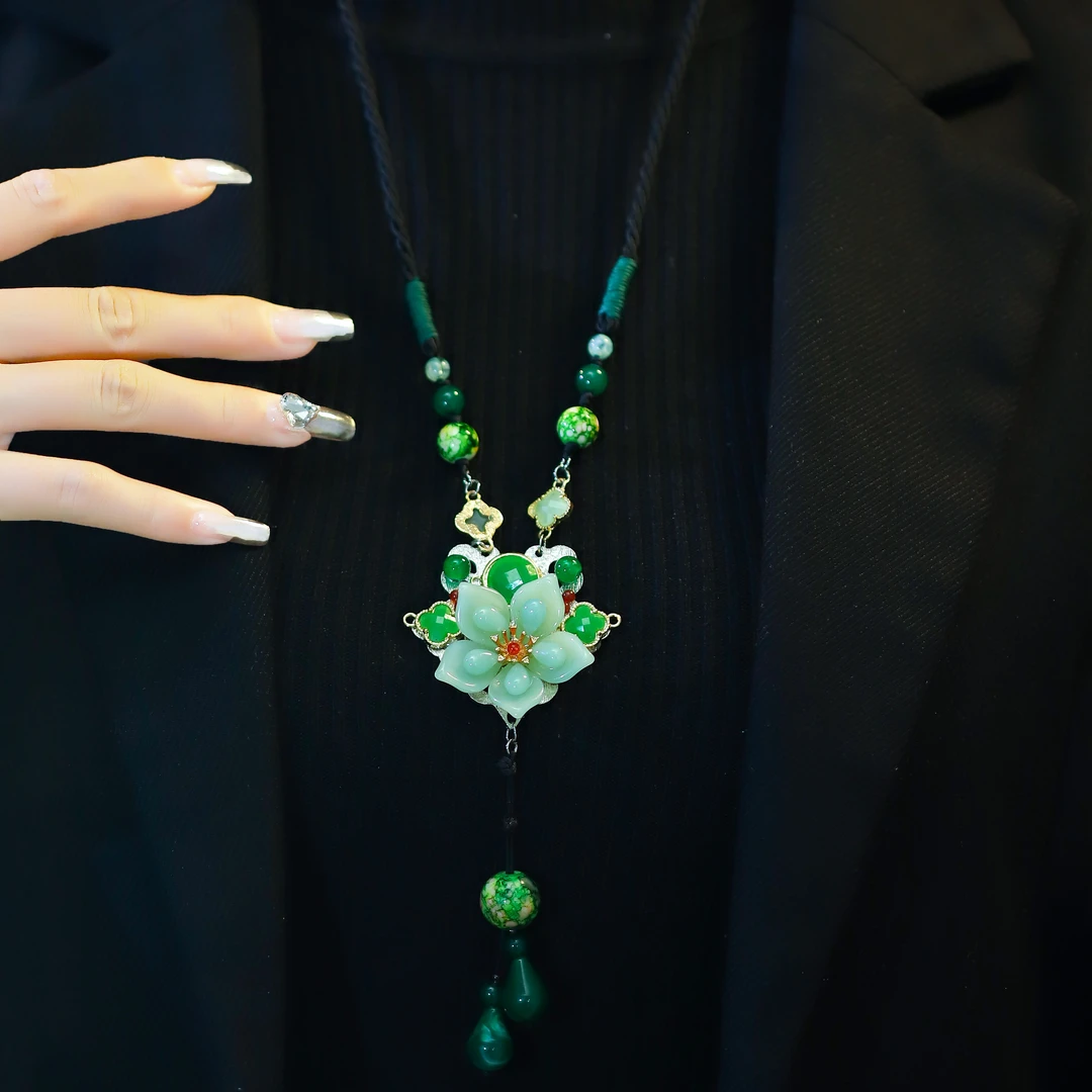 非金属布艺项链 秋冬复古长款毛衣链 名族风百搭吊坠项链