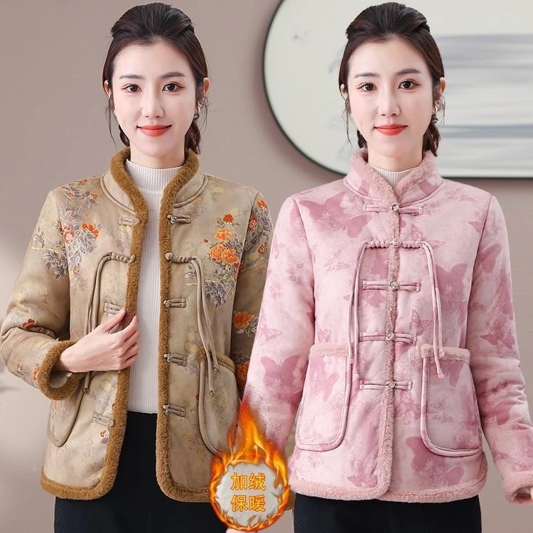 新中式国风女装棉衣加绒加厚保暖棉服妈妈装保暖短款中国风棉袄女