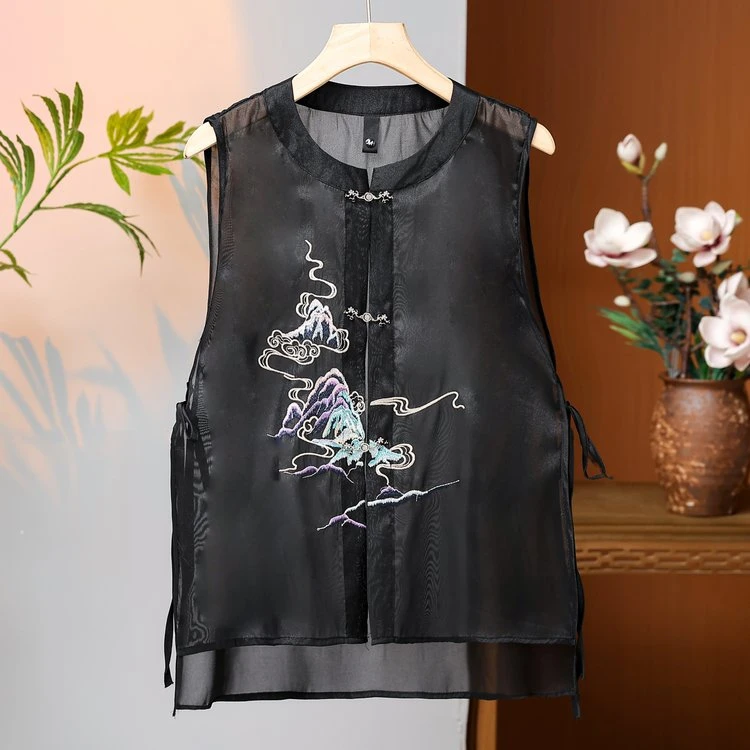 新中式国风马夹夏季新复古中式高级宽松马甲女士马夹时尚高贵