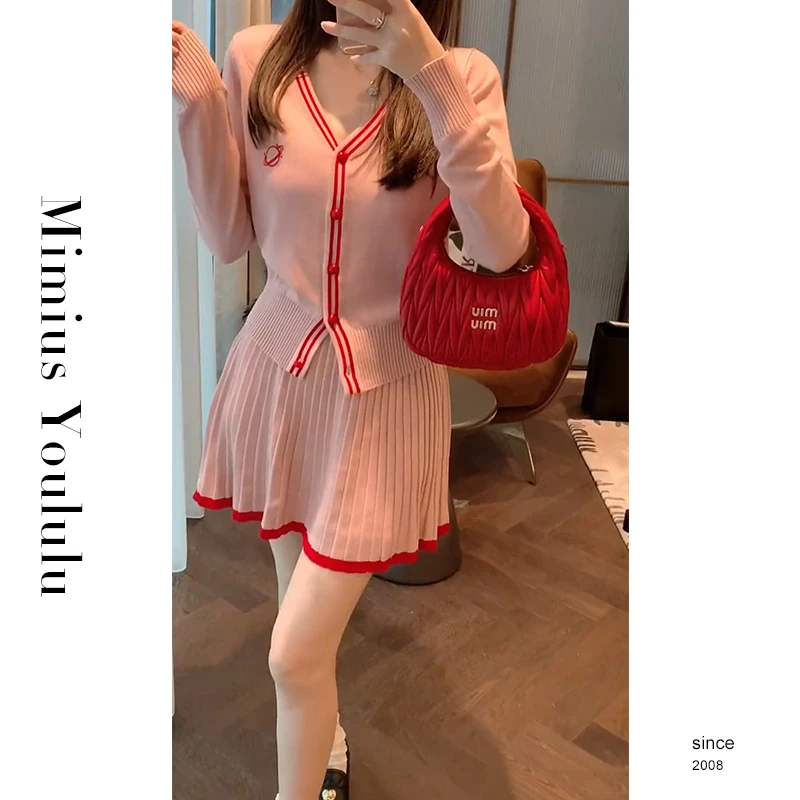 【mimius】&七七【上东区公主】小香风针织衫+百褶裙裤套装 WF07040