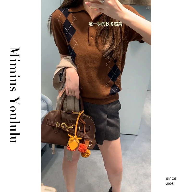 【mimius】&游鹿鹿 B【椿茶弥香】经典菱形格纹嵌花针织衫 WF07061