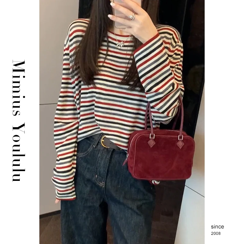 【mimius】B游鹿鹿【松弛主义】休闲圆领宽松条纹羊毛上衣 WF08087