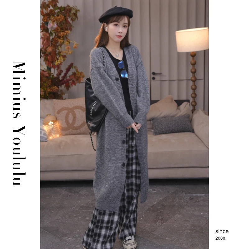 【mimius】&喵喵 慵懒风宽松长款针织毛衣开衫 WF08034