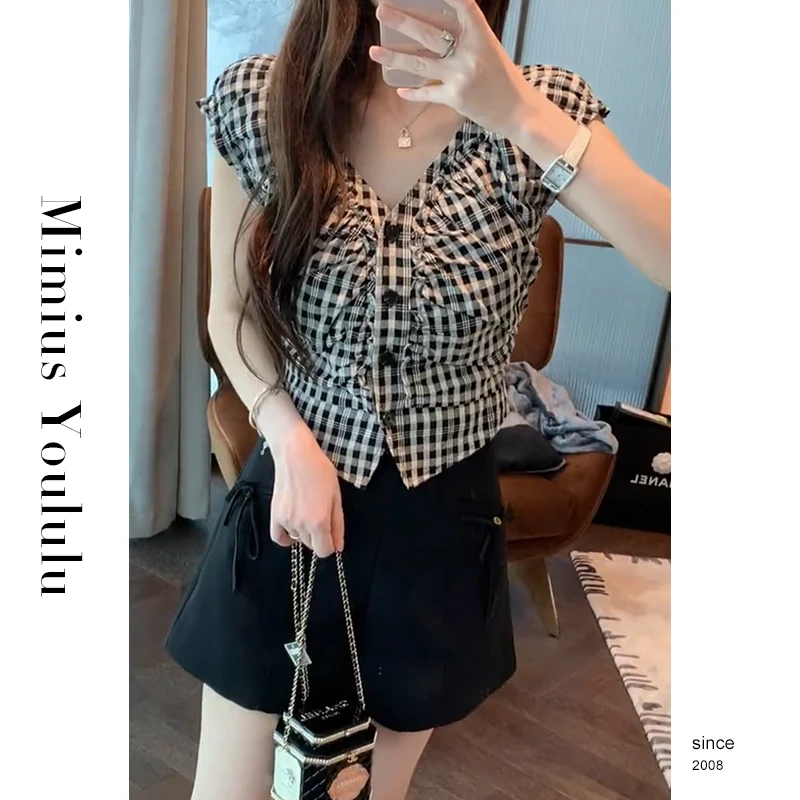 【mimius】江江【布兰妮的晚餐】格子无袖短款上衣 F06278