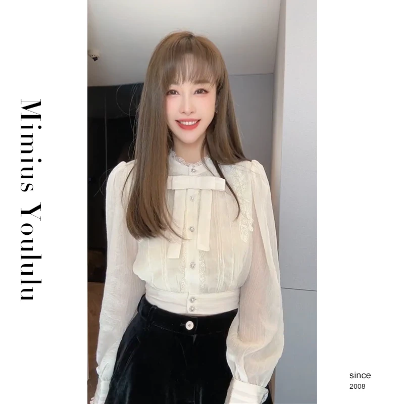 【mimius】&B游鹿鹿 【早安巴黎】蝴蝶结蕾丝衬衫（蝴蝶结不可拆F07273