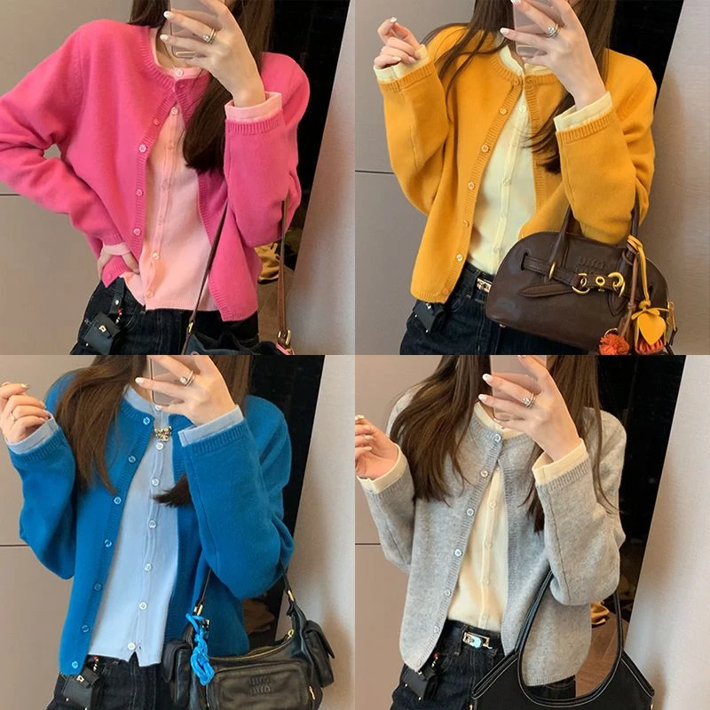 【mimius】&小野【撞色美学】假两件学院风减龄针织毛衣 WF08056