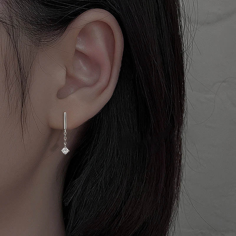 925银耳饰 925纯银一字闪钻耳环女气质2022年新款简约设计耳饰小