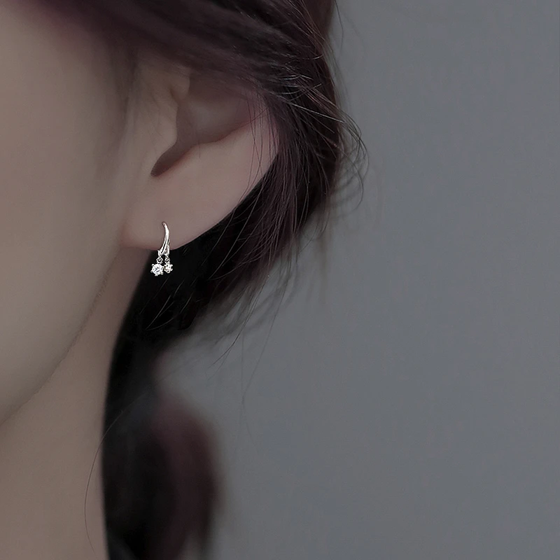 925银耳饰 925纯银锆石耳圈女小众简约高级感耳环精致耳钉小巧耳