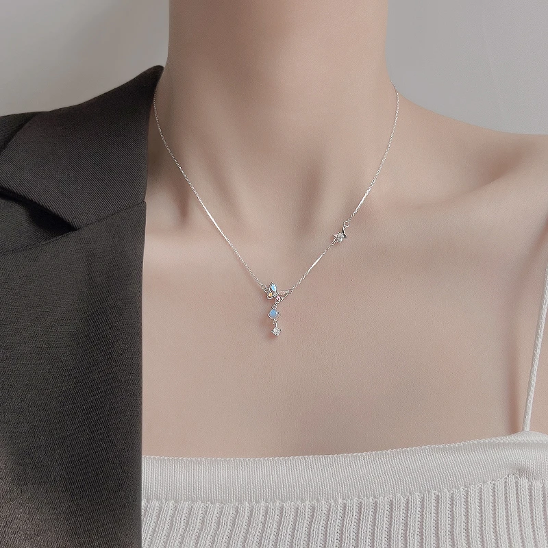 坠链均足银 S999足银蝴蝶项链女2024新款爆款轻奢高级小众设计锁